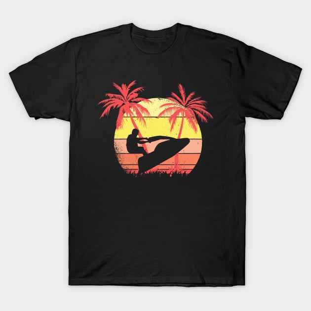 Jet Ski Summer Sunset 80s Palm T-Shirt by bridgewalker